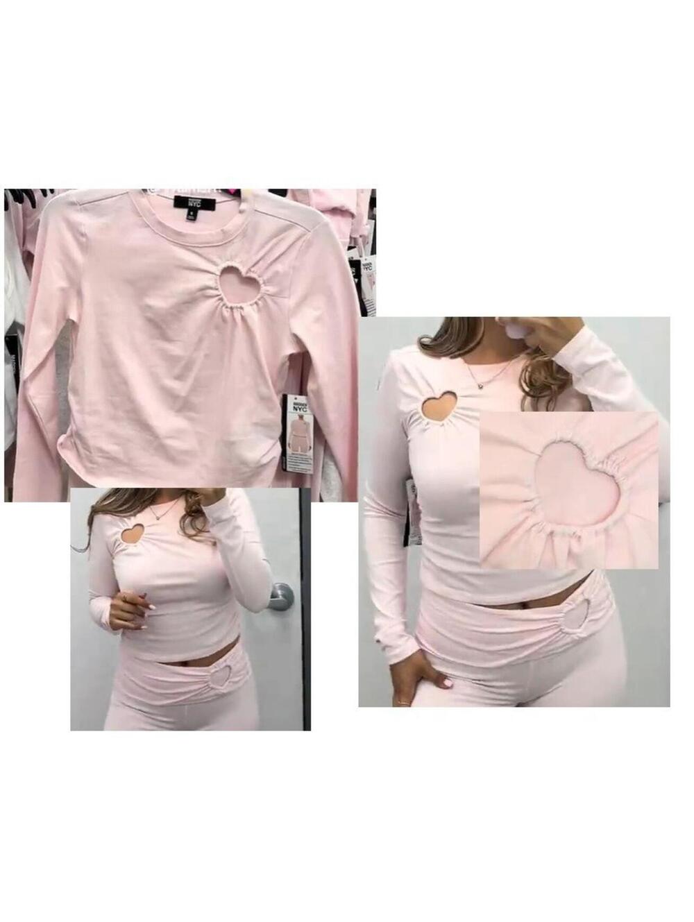 Madden NYC Pink Heart Cut Out Shirt XL Plus Blouse Light Top Pull Over
